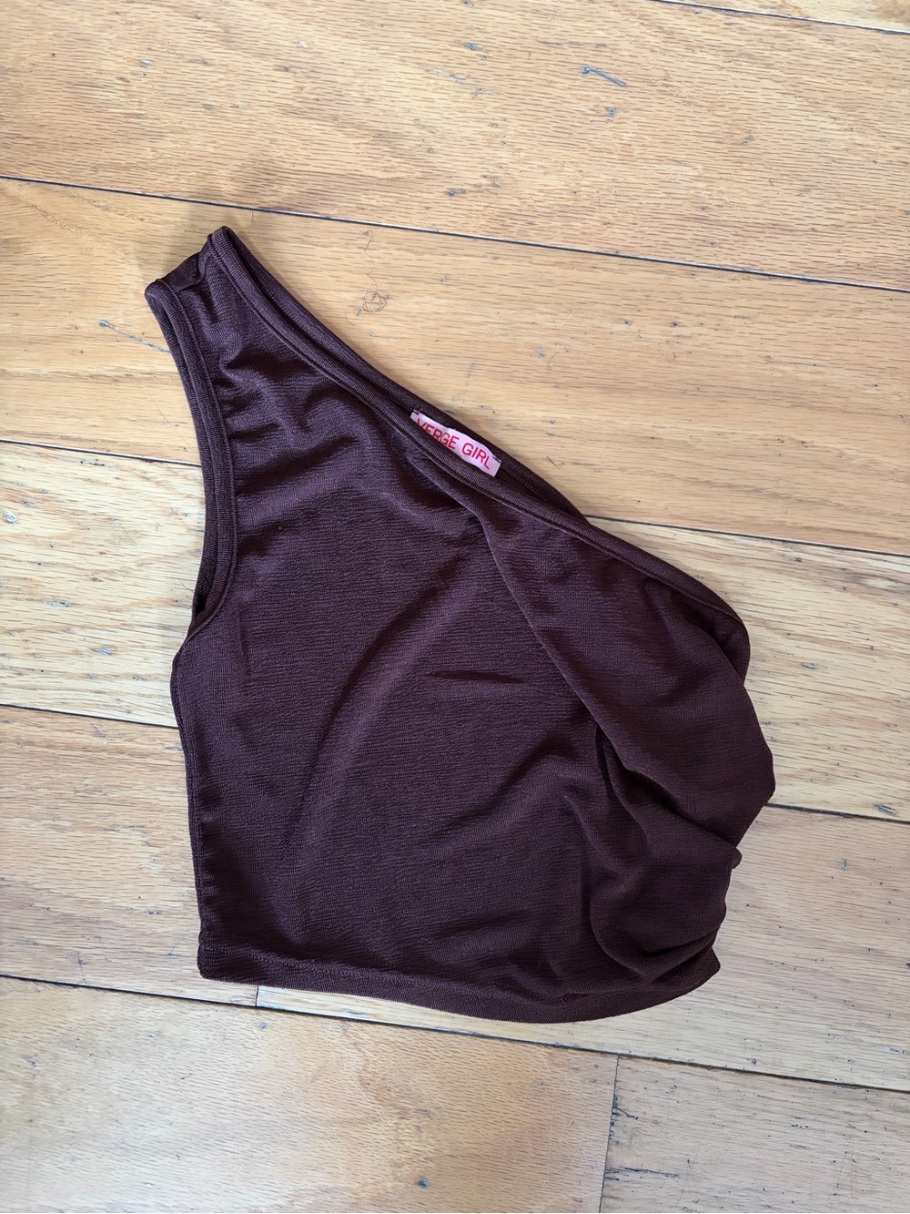 Verge Girl One-Shoulder Crop Top in Chocolate Brown
